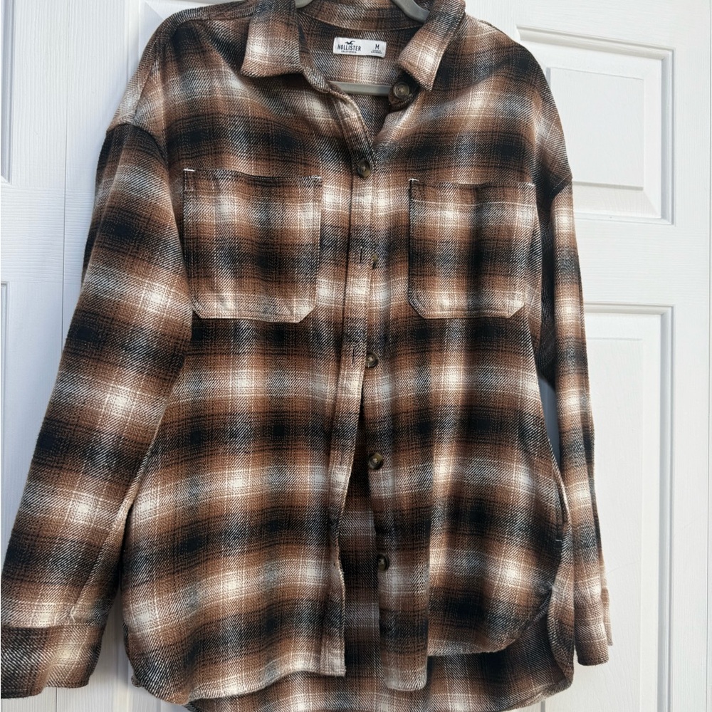 Hollister Tan and Brown Plaid Shirt